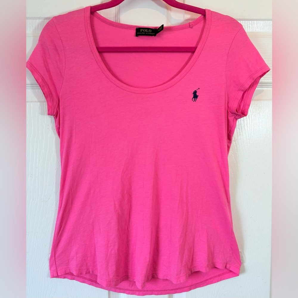 Polo Ralph Lauren Hot Pink Cotton Logo Tee Shirt Top Size Medium